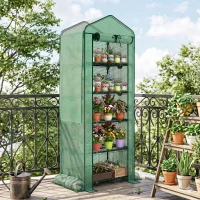 Outsunny Mini Greenhouse with Screen Roof, 5 Tier Portable Small Greenhouse with High Strength PE Cover, Green(m-8)
