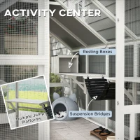 PawHut Wooden Catio Outdoor Cat Enclosure with Waterproof Cover, 2 Condos, 6 Platforms, Bridge, Doors, White(m-12)