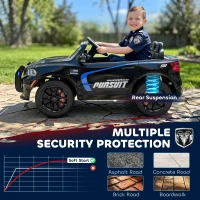 Qaba Licensed Dodge Ride On Police Car for Kids with 2 Seater, Remote, Suspension, Flashing Lights, Siren for Ages 3-6, Black(m-7)