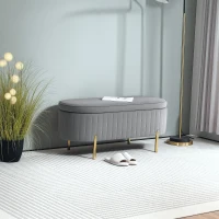 HOMCOM Upholstered Bedroom Bench, Channel Tufted Ottoman Bench with Thick Padding and Metal Legs, Grey(m-1)