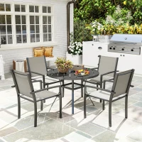 Outsunny 5 Piece Outdoor Dining Set with Round Table and 4 Stackable Chairs, for Backyard, Lawn, Deck, Balcony, Pool Side(m-1)