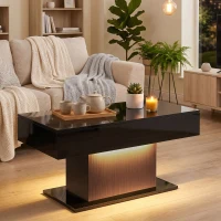 HOMCOM LED Coffee Table with Storage, High Gloss Modern Center Table with 2 Drawers and Remote Control for Living Room, Black(m-1)