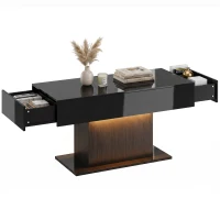 HOMCOM LED Coffee Table with Storage, High Gloss Modern Center Table with 2 Drawers and Remote Control for Living Room, Black(m-12)