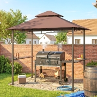 Outsunny 8' x 5' BBQ Grill Gazebo Tent with Double Tiered Canopy for Outdoor Sun Shade, Coffee