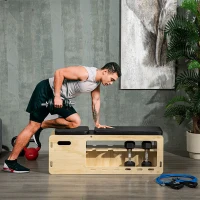 Soozier Wooden Workout Bench with Dumbbell Rack and Resistance Bands, Adjustable Incline Weight Bench for Home Gym(m-8)