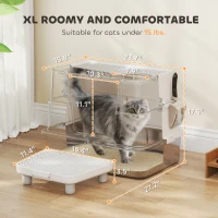PawHut XL Stainless Steel Litter Box w/ 100° Flip Top, Scoop, Step, Top & Side Entry Enclosed Litter Box for Big Cats(m-3)
