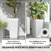 Outsunny 22.8 Inch Set of 3 Outdoor Planters with Stone Finish and Wheels, Stackable Tapered Planters with Drainage Hole, White(m-8)