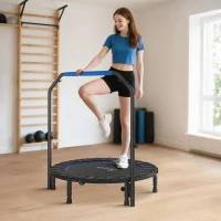 Soozier 45" Foldable Mini Fitness Trampoline, with Adjustable Foam Handle, Blue(m-1)