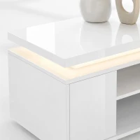 HOMCOM TV Stand for TVs up to 60 Inch, Modern Entertainment Center with LED Lights and Power Outlets, High Gloss White(m-10)