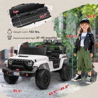 Qaba Ride on Truck Car with 2-Seater, 24V Electric Car with 4 Motors, Remote Control, Spring Suspension for 3-8 Years, White(m-3)