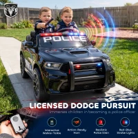 Qaba Licensed Dodge Ride On Police Car for Kids with 2 Seater, Remote, Suspension, Flashing Lights, Siren for Ages 3-6, Black(m-4)