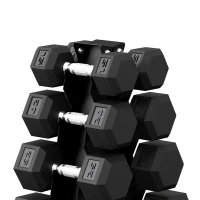 Soozier Hex Dumbbell Weight Set with Vertical Rack, 180lbs Rubber-Coated Dumbbells with Non-Slip Handles(m-10)