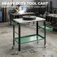 HOMCOM 2Tier Rolling Welding Table, Lockable Steel Heavy Duty Welding Workbench Table with Side Tray, Silver & Green(m-4)