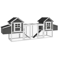 PawHut 123" Extra Large Chicken Coop Wooden Poultry House Rabbit Hutch Hen Backyard with Run Ramps and Nesting Boxes, Grey(m-9)