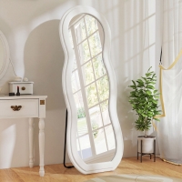 HOMCOM 64" x 24" Full Length Mirror, Floor Mirror Hanging or Wall Mount, with Arched Wavy Velvet Frame for Bedroom