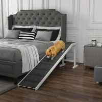 PawHut Pet Ramp, Dog Bed Steps with Non-slip Carpet, Top Platform, 74" x 16" x 25", White(m-1)