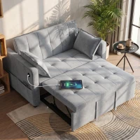 HOMCOM 3‑in‑1 Convertible Sofa Bed, Pull Out Sleeper Sofa with USB Charging, Adjustable Backrest, Side Pockets, Light Grey(m-1)