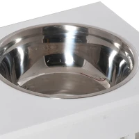 PawHut Deluxe Double Pet Dog Bowl Feeding Station Wooden Stand Pet Feeder Elevated Base Twin Bowls Stainless Steel, White(m-11)
