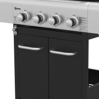 Outsunny 4 Burner Propane Gas Grill with Side Burner, 53,000 BTU BBQ Grill with Cast Iron Grates, Wheels, Warming Rack, Cabinet(m-12)