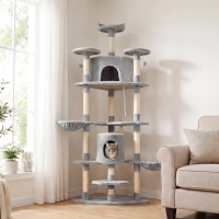 PawHut 79" Scratching Kitten Tree Condo Kitten Scratch Activity Center Toys Light Grey