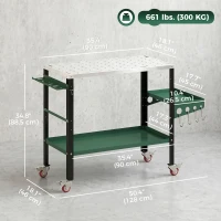 HOMCOM 2Tier Rolling Welding Table, Lockable Steel Heavy Duty Welding Workbench Table with Side Tray, Silver & Green(m-3)
