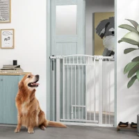 PawHut 30"-41" Extra Wide Pet Gate with Small Door, 42" H Dog Gate with 3-Inch and 5.5-Inch Extension Kit(m-8)