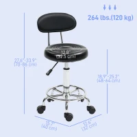 HOMCOM Adjustable Stool, Rolling Stool, 360° Rotate, with Backrest and Wheels, Black(m-3)