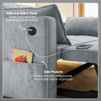 HOMCOM 3‑in‑1 Convertible Sofa Bed, Pull Out Sleeper Sofa with USB Charging, Adjustable Backrest, Side Pockets, Light Grey(m-7)