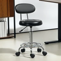 HOMCOM Adjustable Stool, Rolling Stool, 360° Rotate, with Backrest and Wheels, Black(m-1)