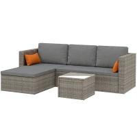 Outsunny 3-Piece Patio Furniture Set Modern Sectional Sofa Rattan Chair Wicker Conversation Set Outdoor Hand Woven Rattan Wicker Furniture Patio Coffee Table Sofa Set, Grey(m-12)