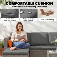 Outsunny 3-Piece Patio Furniture Set Modern Sectional Sofa Rattan Chair Wicker Conversation Set Outdoor Hand Woven Rattan Wicker Furniture Patio Coffee Table Sofa Set, Grey(m-5)