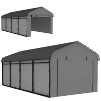 Outsunny 12' x 20' Metal Carport, Heavy Duty Garage Car Shelter with Galvanized Metal Roof and Removable Sidewalls, Light Grey(m-2)