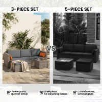Outsunny 3-Piece Patio Furniture Set Modern Sectional Sofa Rattan Chair Wicker Conversation Set Outdoor Hand Woven Rattan Wicker Furniture Patio Coffee Table Sofa Set, Grey(m-7)