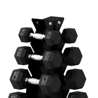 Soozier Hex Dumbbell Weight Set with Vertical Rack, 150lbs Rubber-Coated Dumbbells with Non-Slip Handles(m-9)