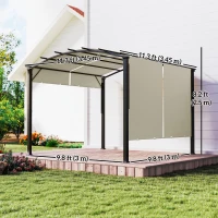 Outsunny 11' x 11' Retractable Pergola Canopy for Patio, Backyard, Beige(m-3)