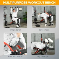 Soozier Adjustable Weight Bench with Squat Rack, Preacher Curl Pad and Leg Developer, Home Gym Bench for Full Body Workout(m-4)