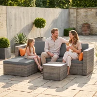 Outsunny 3-Piece Patio Furniture Set Modern Sectional Sofa Rattan Chair Wicker Conversation Set Outdoor Hand Woven Rattan Wicker Furniture Patio Coffee Table Sofa Set, Grey(m-11)