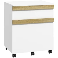 Vinsetto Mobile Filing Cabinet with 2 Drawers, Office Storage Cabinet with 5 Wheels, White Wood Grain(m-9)