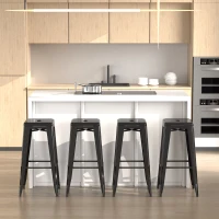 HOMCOM Set of 4 Bar Stools Kitchen Metal Steel Portable Stackable Seat 4pcs Black(m-4)