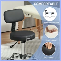 HOMCOM Adjustable Rolling Stool with Removable Backrest, Faux Leather Swivel Stool Chair for Salon Spa, Bar, Massage, Black(m-4)