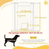 PawHut 30"-41" Extra Wide Pet Gate with Small Door, 42" H Dog Gate with 3-Inch and 5.5-Inch Extension Kit(m-3)