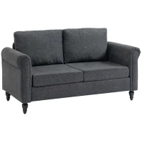 HOMCOM Vintage Loveseat, Upholstered Love Seat Furniture, Chenille-feel Fabric 2 Seater Sofa Couch with Rolled Arms, Gourd-Shaped Rubber Wood Legs for Living Room, Dark Grey(m-2)