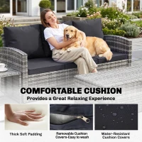 Outsunny 6 Pieces Wicker Patio Furniture Set with Cushions, 7-Seater Rattan Patio Sofa Set with Storage Table, Black(m-5)