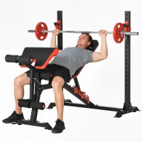 Soozier Adjustable Weight Bench with Squat Rack, Preacher Curl Pad and Leg Developer, Home Gym Bench for Full Body Workout(m-9)
