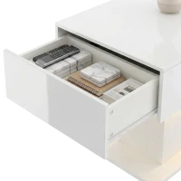 HOMCOM LED Coffee Table with Storage, High Gloss Modern Center Table with 2 Drawers and Remote Control for Living Room, White(m-11)
