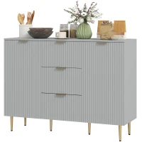 HOMCOM Modern Kitchen Storage Cabinet, Sideboard Buffet Cabinet w/ 3 Drawers and Adjustable Shelves for Kitchen Hallway, Grey(m-2)