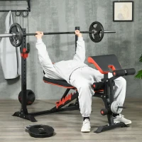 Soozier Adjustable Weight Bench with Squat Rack, Preacher Curl Pad and Leg Developer, Home Gym Bench for Full Body Workout(m-1)