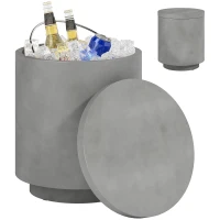 HOMCOM 2.6 Gal Outdoor Side Table, 3-In-1 Concrete Cooler Bar Table with Storage, Removable Ice Bucket and Lid, Light Grey(m-9)