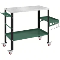 HOMCOM 2Tier Rolling Welding Table, Lockable Steel Heavy Duty Welding Workbench Table with Side Tray, Silver & Green(m-9)