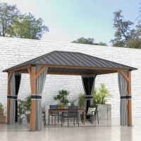 Outsunny 13' x 10' Hardtop Gazebo with Netting Sidewalls and Curtains, Galvanized Steel Outdoor Gazebo Canopy for Garden(m-1)